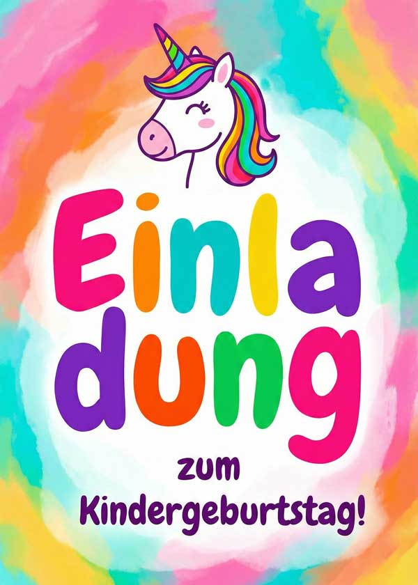 Kindergeburtstag Einladung: Vorlage zum Ausdrucken mit niedlichem Einhorn Motiv