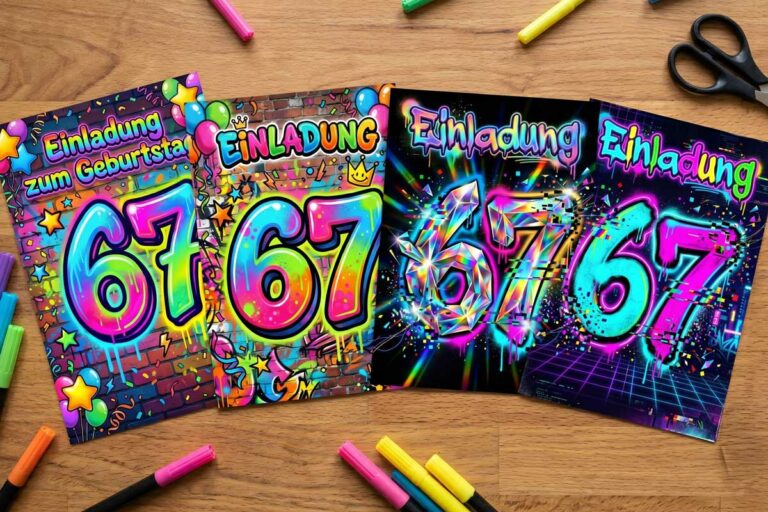 Kindergeburtstag Einladung: 4 PDF Vorlagen zum Ausdrucken mit coolen 67 (Six Seven) Motiven